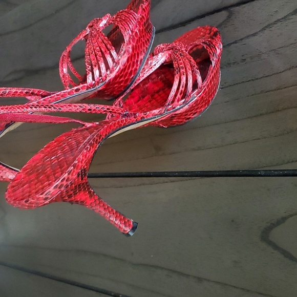 René Caovilla Snakeskin Slingback Heel Sandals, Red, 39EU (9US) - Picture 15 of 15